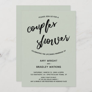 Invitation Sage Simple, Écriture Moderne Couples Douche