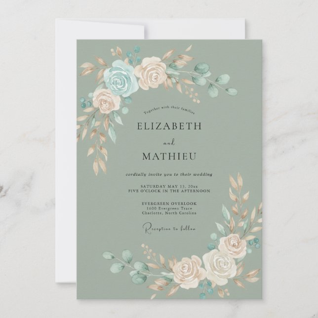 Invitation Sage Teal Botanical Mariage Serein (Devant)