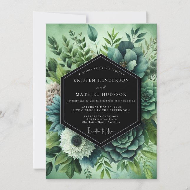Invitation Sage Verdant Succulent Wedding (Devant)