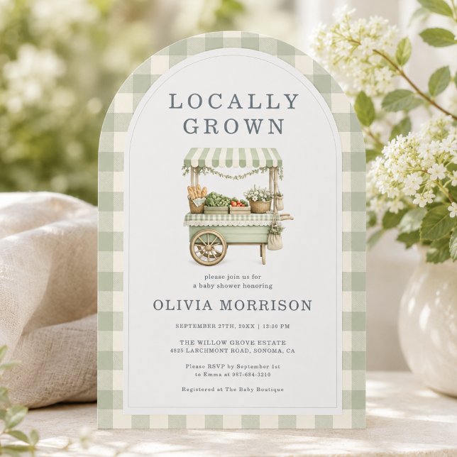 Invitation Sage Vert Baby Shower Gingham Local Bio (Créateur téléchargé)