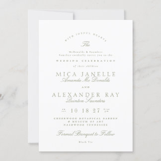 Invitation Sage Vert Blanc Classique Élégant Mariage formel