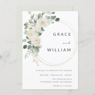 Invitation Sage Vert Blanc Floral Mariage moderne