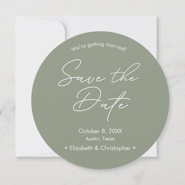 Invitation Sage vert Blanc minimum mariage Enregistrer la dat (Devant)