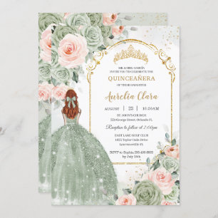 Invitation Sage Vert Blush Floral Or Quinceañera Sweet 16