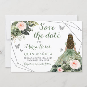 Invitation Sage Vert Blush rose Floral Quinceañera