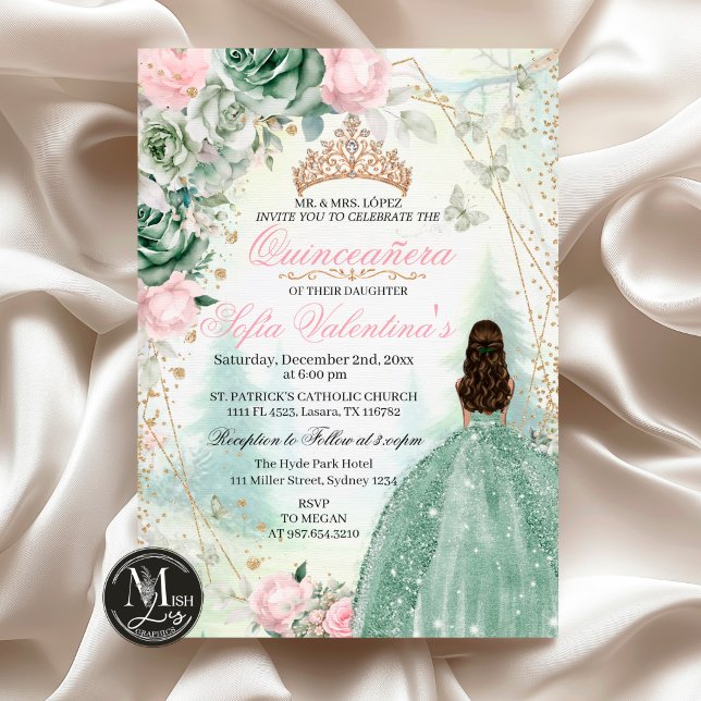 Invitation Sage Vert Blush Rose Forêt Enchantée 15 Ans (Créateur téléchargé)