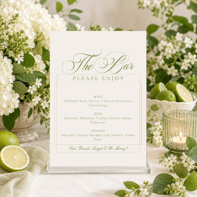 Invitation Sage Vert Classique Ivory Calligraphie Panneau de  (Créateur téléchargé)