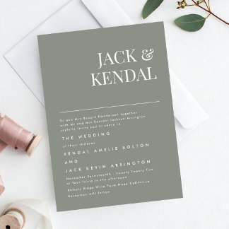 Invitation Sage Vert Élégant Moderne | Mariage de noms modifi