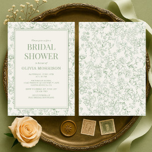 Invitation Sage Vert et Ivoire Mariage Floral Français Baby S