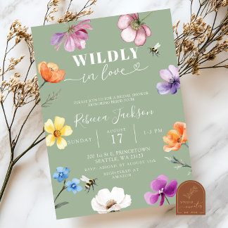 Invitation Sage Vert Fête de Mariage de Fleurs Sauvages Fou A