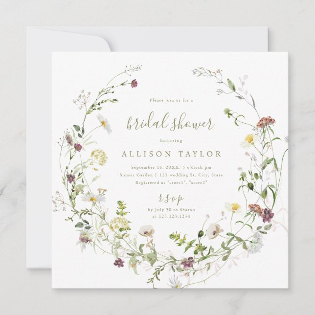 Invitation Sage Vert Fleur Sauvage Rustique Bohème Enterremen (Devant)