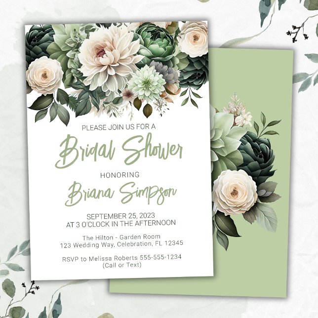 Invitation Sage Vert Fleurs Mariage Bébé Shower (Créateur téléchargé)