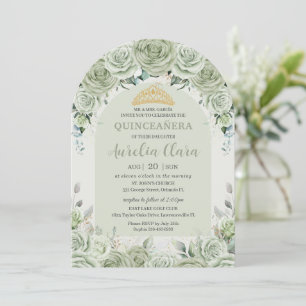 Invitation Sage Vert Floral Arc Moderne Or Quinceanera