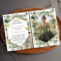 Sage Vert Floral Papillon Photo Quinceañera