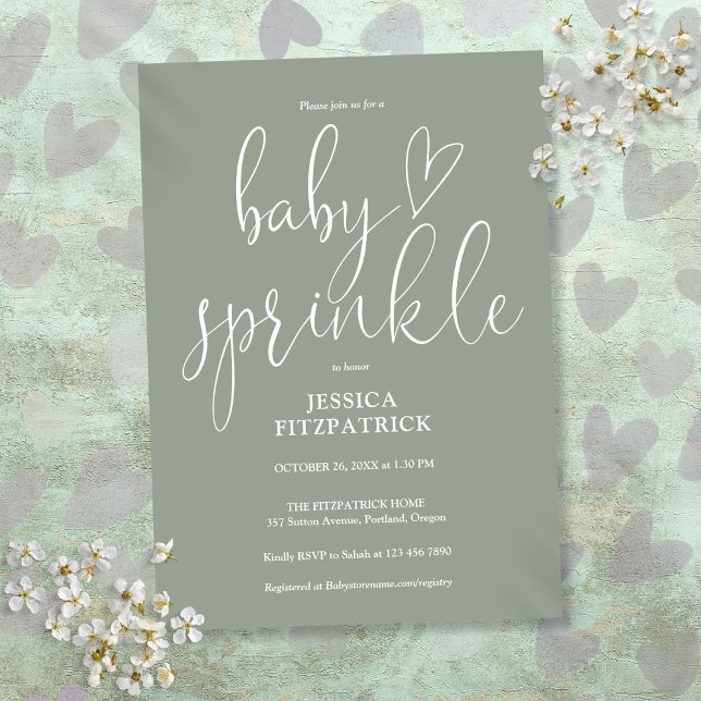 Invitation Sage Vert Genre Neutre Bébé Saupoudrer Douche (Sage Green Gender Neutral Baby Sprinkle Shower Invitation)