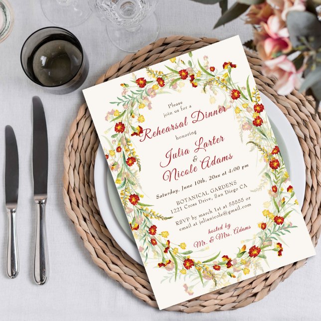 Invitation Sage Vert Jaune Fleur Sauvage Dîner de Répétition (Créateur téléchargé)