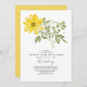 Invitation Sage Vert Jaune Tournesol Floral Boho Mariage