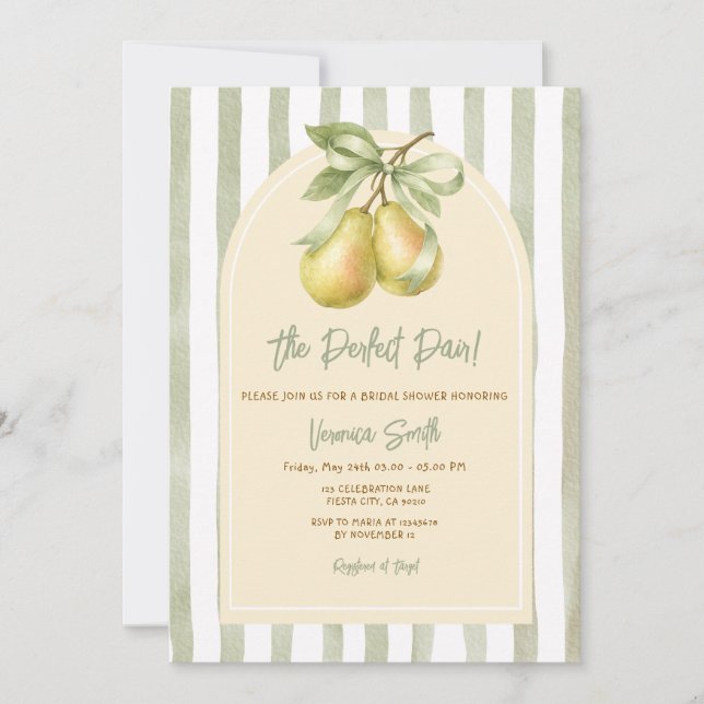 Invitation Sage Vert La Mariée Parfaite Paire de Poire Fête d (Devant)