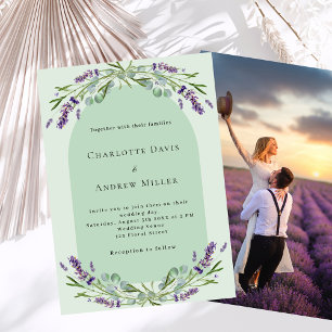 Invitation Sage vert lavande arche photo luxe mariage