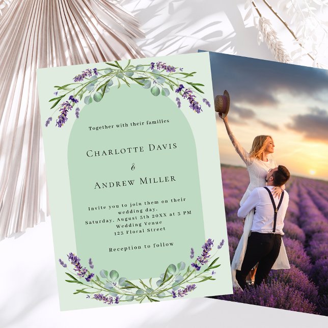 Invitation Sage vert lavande arche photo luxe mariage (Créateur téléchargé)