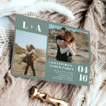 Invitation Sage vert minimaliste initiales 2 photos mariage<br><div class="desc">Initiales minimalistes modernes 2 photos mariage. Ajoutez votre photo de couple,  vos initiales ou votre monogramme avec un simple script en gras,  sauge boho vert et blanc.</div>