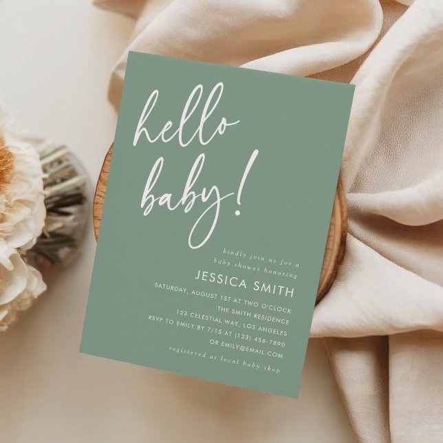 Invitation Sage Vert Moderne Boho Bienvenue Bébé Shower (Créateur téléchargé)