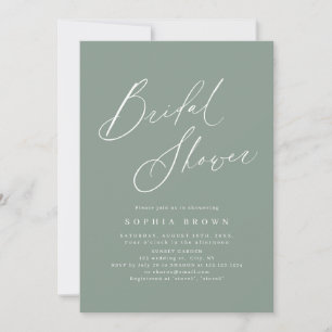 Invitation Sage vert moderne script minimaliste douche de mar