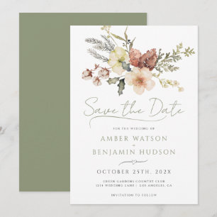 Invitation Sage Vert Noël Hiver Floral Économisez La Date