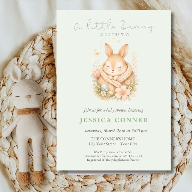 Invitation Sage Vert Petit Lapin En Route Baby Shower (Créateur téléchargé)