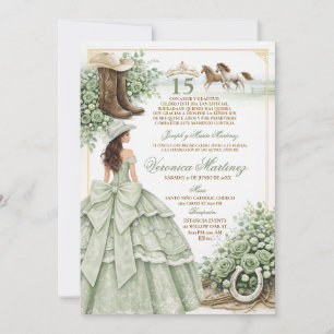Invitation Sage vert Princesse espagnole Quinceañera 15 Ans
