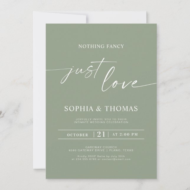 Invitation Sage Vert Rien De Fancy Just Love Mariage (Devant)