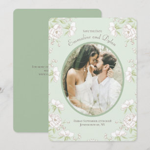 Invitation Sage Vert Rose Blanche Mariage Photo Enregistrer l