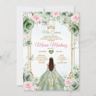 Invitation Sage Vert & Rose Floral Mis Quince 16e anniversair