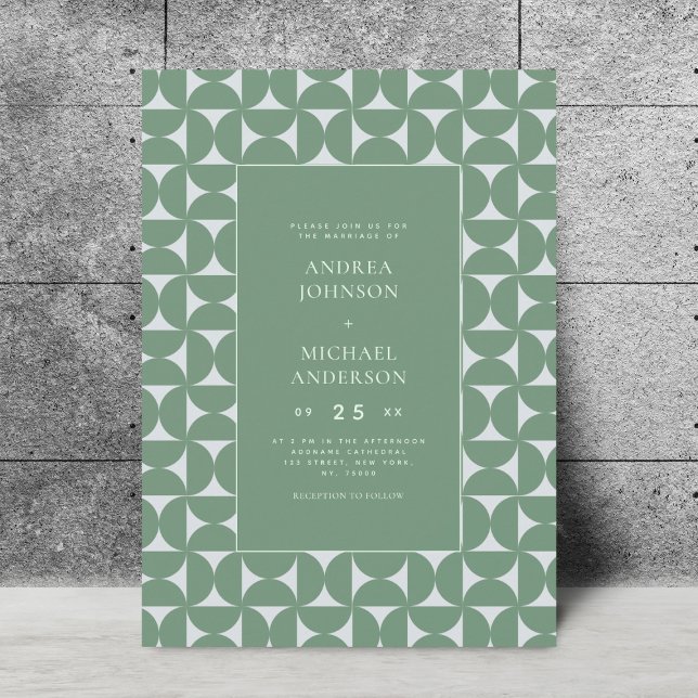 Invitation Sage Vert Sage Géométrique Mid Century Mariage (Créateur téléchargé)