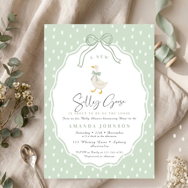 Invitation Sage Vert Silly Goose Coquette Baby Shower (Créateur téléchargé)