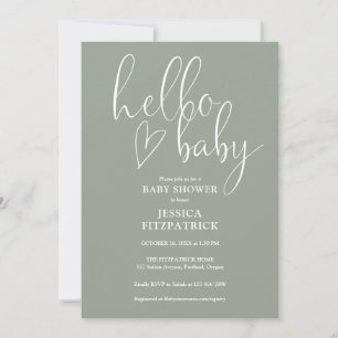 Invitation Sage Vert Tout En Un Code QR Baby Shower Bonjour