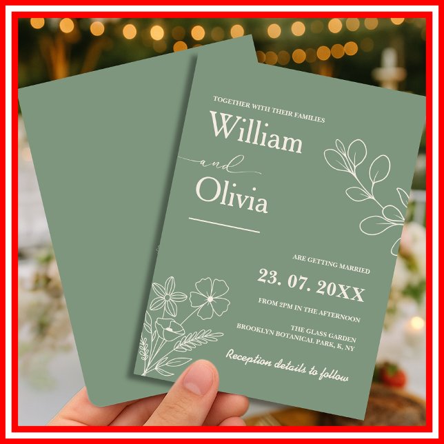 Invitation Sage Vert verdure Boho Floral Mariage (Créateur téléchargé)