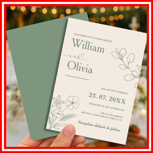 Invitation Sage Vert verdure Boho Mariage minimaliste