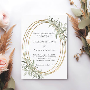 Invitation Sage vert verdure or cadre mariage