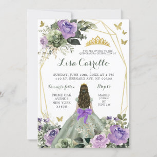 Invitation Sage Vert Violet Lilac Bow Princesse Quinceañera