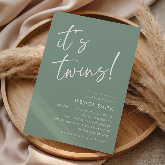 Invitation Sage Vert Whimsical Boho Jumeaux Baby Shower (Créateur téléchargé)