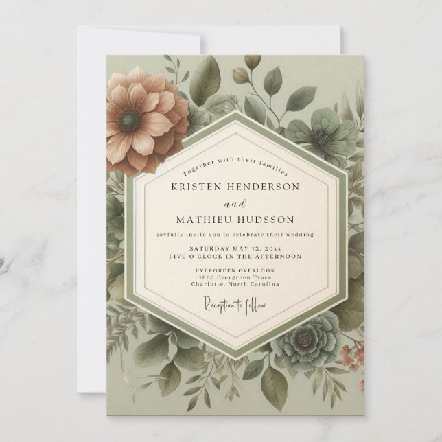 Invitation Sage Vintage Botanical Wedding (Devant)