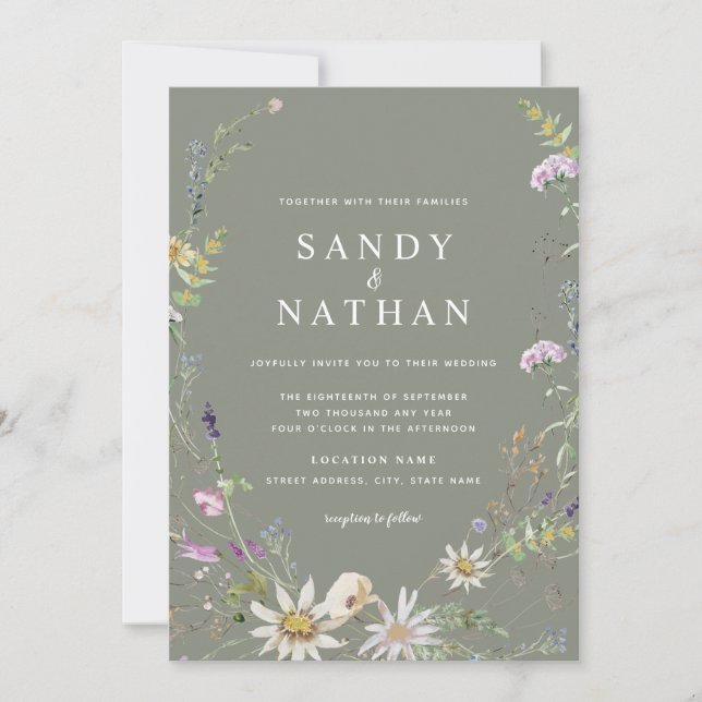 Invitation Sage Whimsical Fleur sauvage Mariage botanique (Devant)
