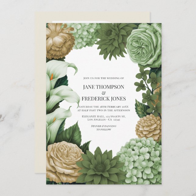 Invitation Sage Whisper, Olive Quartz & Dune Wheat Wedding (Devant / Derrière)