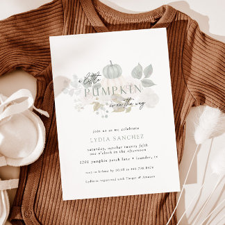Invitation Sage & White - Petit Baby shower d'automne Citroui