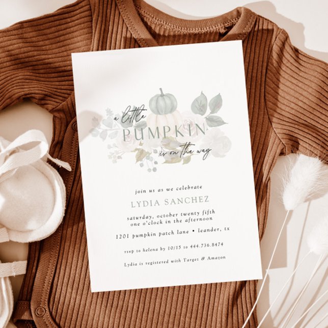 Invitation Sage & White - Petit Baby shower d'automne Citroui (Créateur téléchargé)