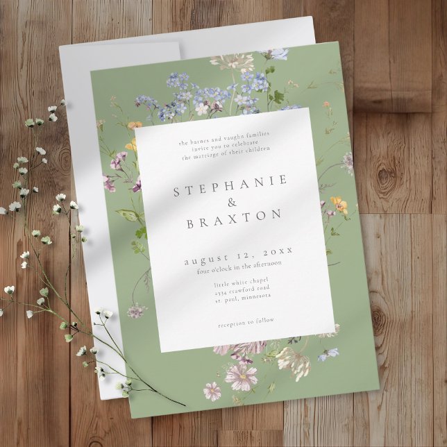 Invitation Sage Wildflower Garden Elegant Wedding (Créateur téléchargé)