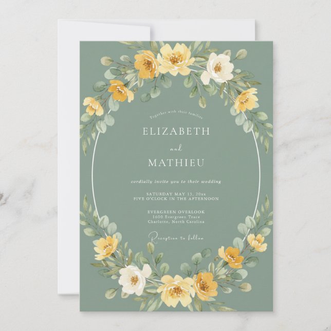Invitation Sage Yellow Botanical Whimsical Wedding (Devant)