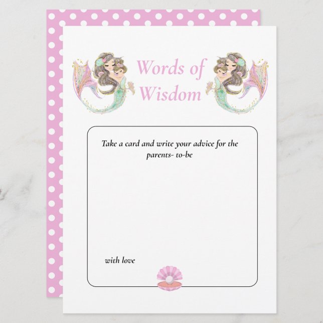 Invitation Sagesse de la Sirène Baby Shower Bébé Brun Sous l' (Devant / Derrière)