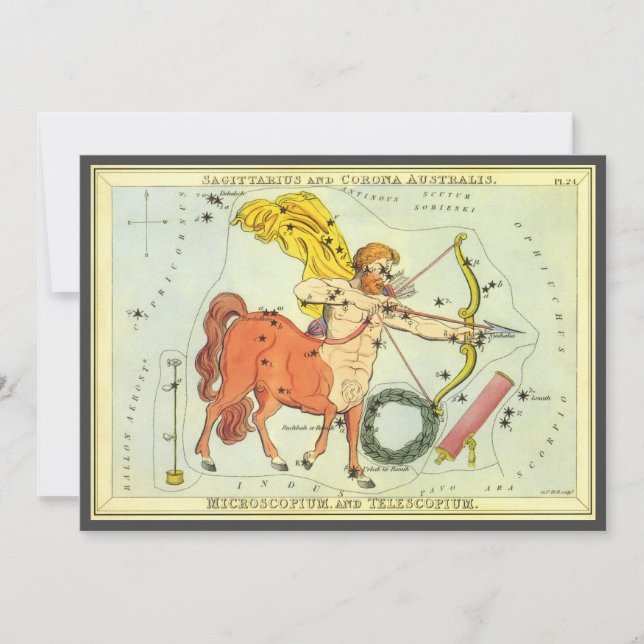 Invitation Sagittaire, Constellation Vintage Miroir d'Urania (Devant)